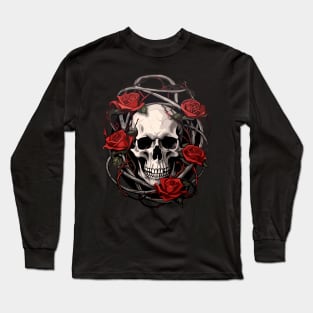 Skull And Roses - Rose with thorns skull design Long Sleeve T-Shirt